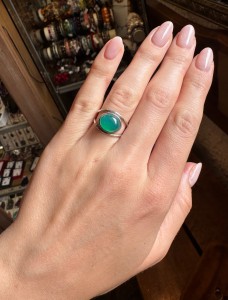 Pierścionek Agat zielony owal 