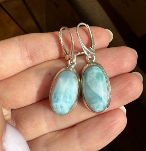 Kolczyki owale oprawiane  larimar