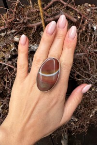 Pierścionek agat brąz 