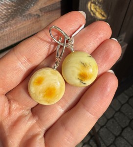Kolczyki bursztyn żółty okrągłe 