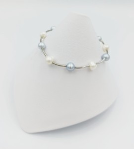 Bransoletka białe i srebrne perły hodowane 