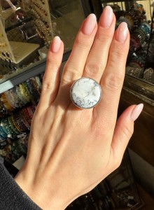 Pierścionek agat dendrytowy okrągły 