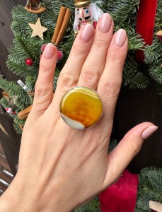 Pierścionek agat żółty okrągły 