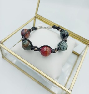 Bransoleta pleciona kolorowy agat fasetowany