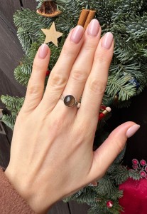 Pierścionek kwarc dymny  okrągły fasetowany